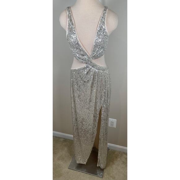 For Love & Lemons Candice Sequin Embellished Cutout Ruched Maxi Dress Size Large - Picture 5 of 10